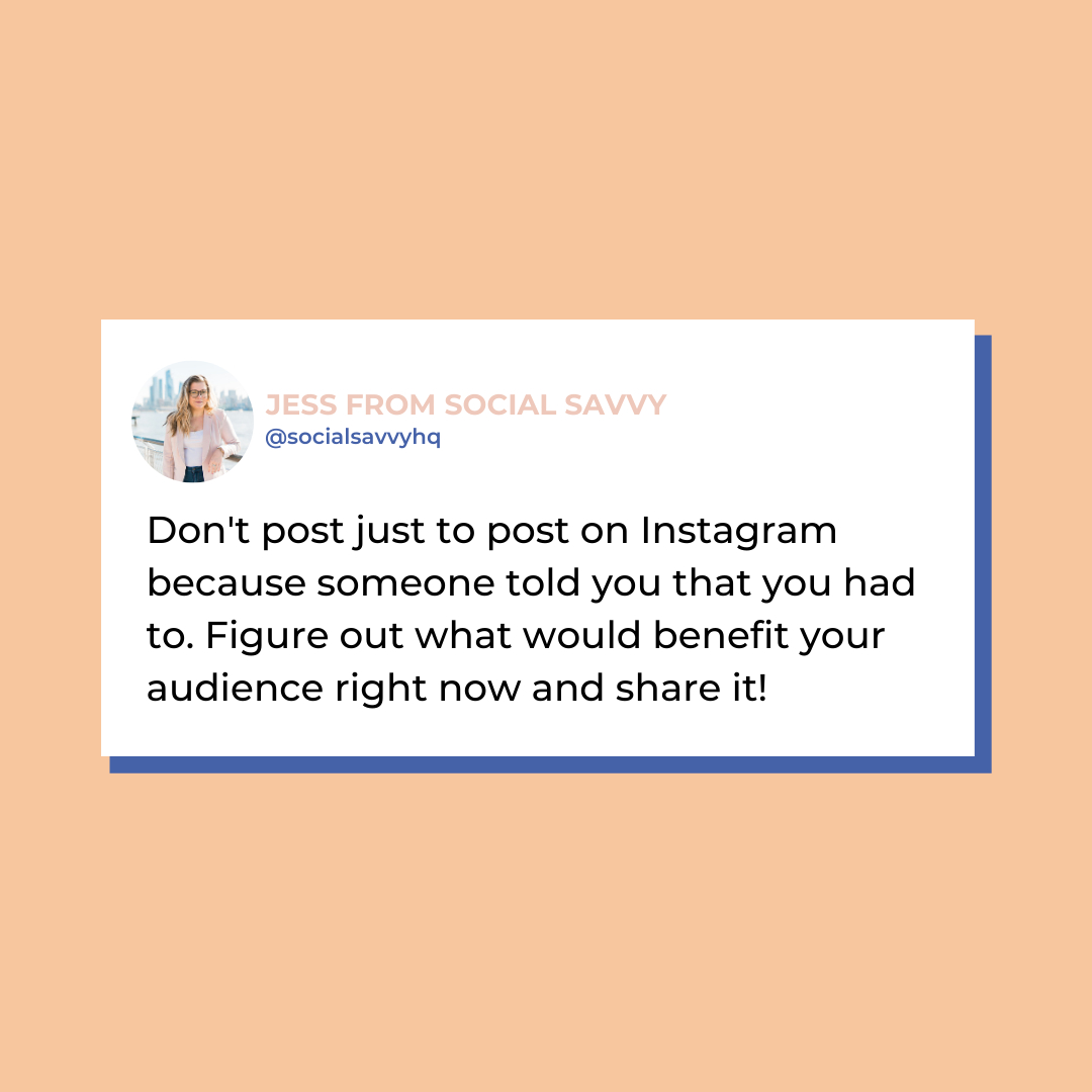socialsavvyhq's tweet photo. You have to create content with your audience in mind! 👏👏

Don't post just to post on Instagram because someone told you that you had to. Figure out what would benefit your audience right now and share it!

Think about:
⚡️ What your audience needs help with right now - https://t.co/egOip0vOjT