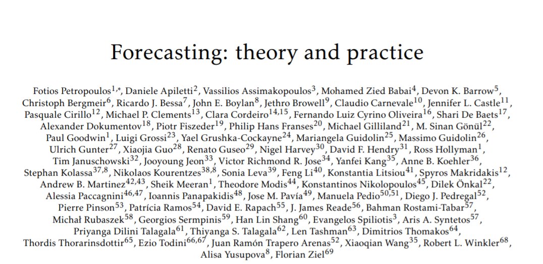 Alessia_metrics's tweet photo. 📢Glad to be part of this amazing project coordinated by .@fotpetr !
74 authors from 22 countries, 241 pages, 1912 references, 77000 words!
#Forecasting #Econometrics #EconTwitter #BigData #MachineLearning #Research #WomenWhoCode https://t.co/brl0eBcF1s