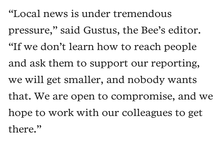 The guild and the newsroom will meet again after the election. Here's Bee editor  @laurengustus: