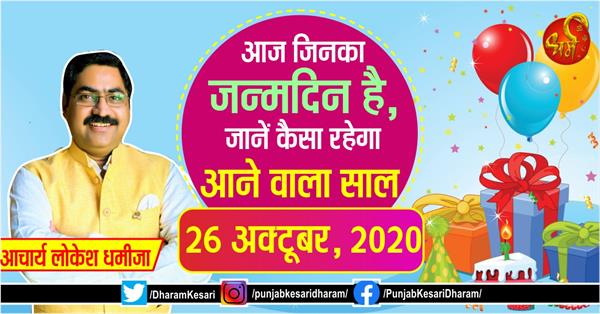 punjabkesari's tweet photo. आज जिनका जन्मदिन है, जानें कैसा रहेगा आने वाला साल
https://t.co/M8jJNT3grU

#26thOctober2020 #birthdaypredictionsfortoday #TodaysBirthdayPrediction #BornTodayHoroscopeForecast #Birthdayspecial #Ach https://t.co/9nETd9fXrT