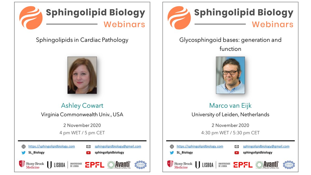 Our webinars take place every two weeks! 
Next monday we will learn more about Glycosphingoid bases and the role of #Sphingolipids in cardiac pathology.

register for these and other webinars at: sphingolipidbiology.com/webinars

#LipidTalks