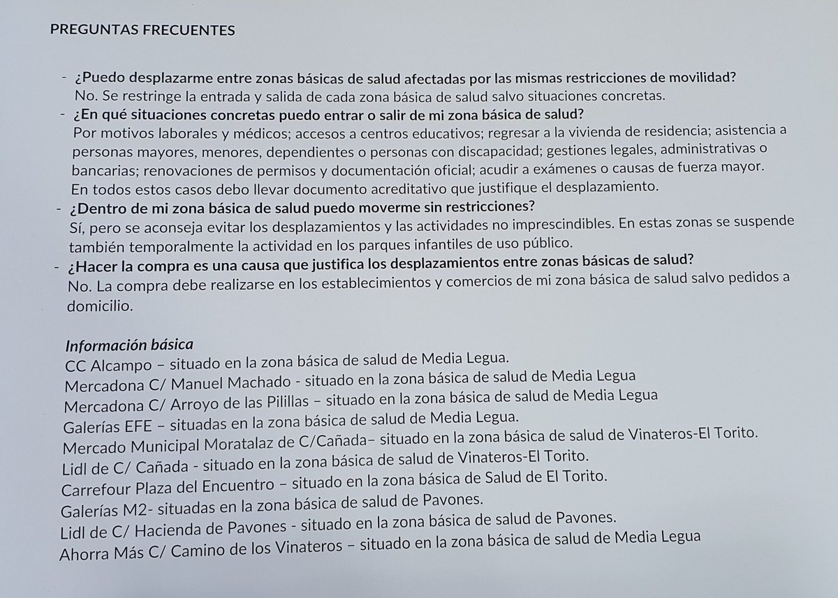 ℹℹℹ Límites de las tres zonas básicas de salud de #Moratalaz afectadas por las nuevas restricciones de movilidad y respuestas a las principales dudas planteadas por los vecinos.
#Vandel #Pavones #ElTorito #Vinateros #zonasbásicasdesalud