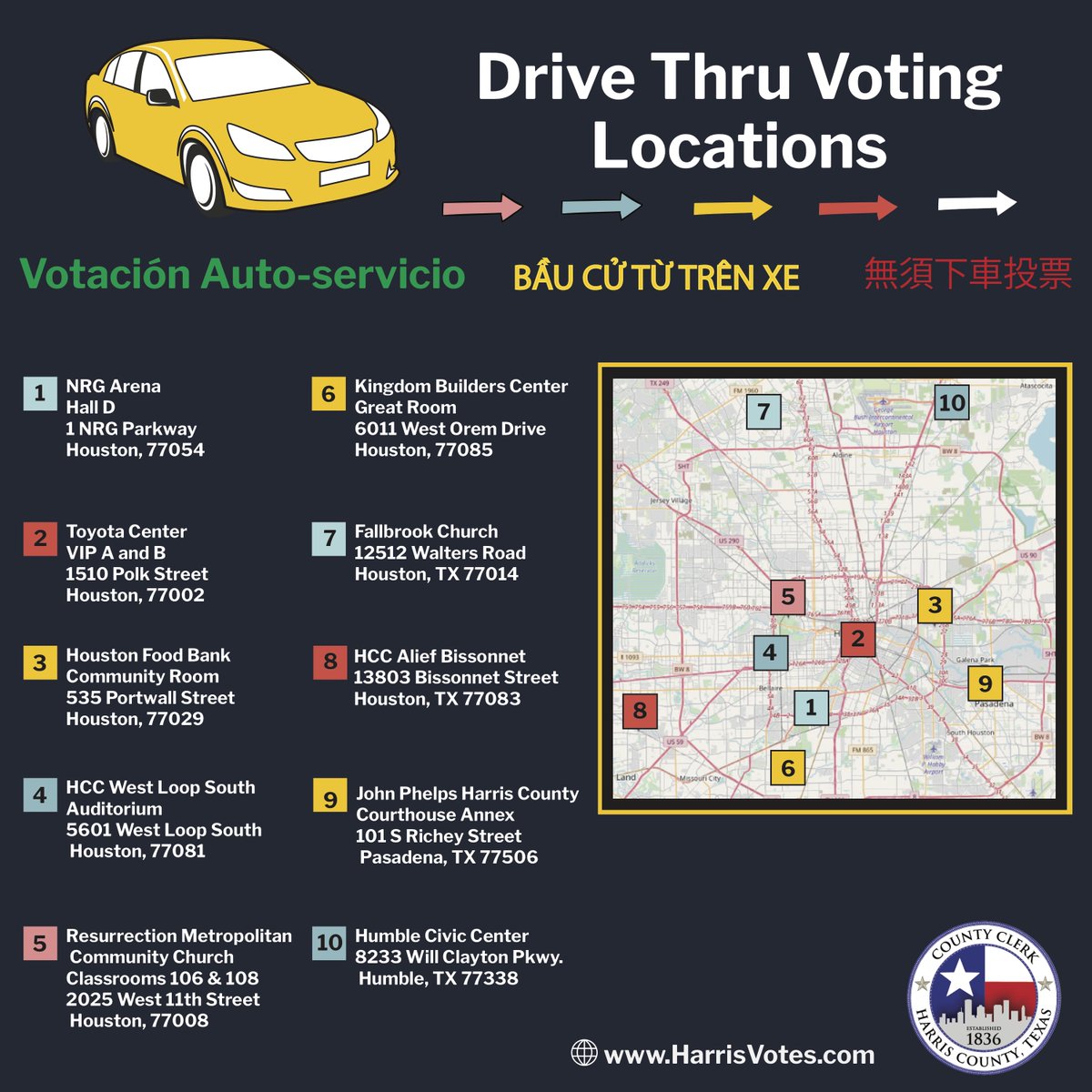 New for this year, we have added Drive-Thru Voting at 10 locations. They are for all voters to use.  http://HarrisVotes.com/DTV   #HarrisVotes