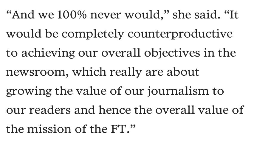 > @rkapkap's comments were just about the FT. But here's what she said about tying metrics to pay - They don't do it.