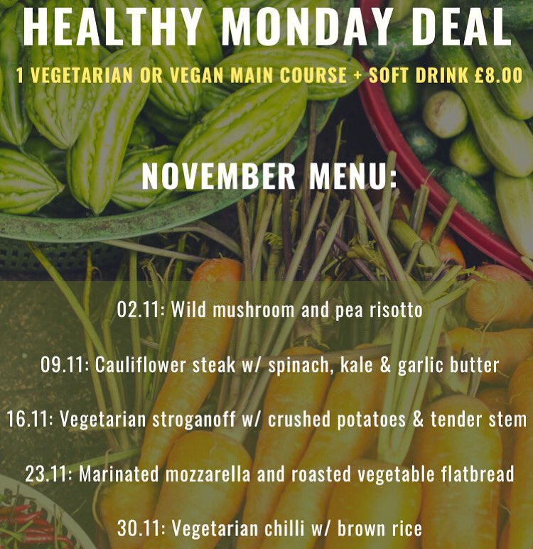 Start your week right, with our new ‘healthy Monday’ deal, grab a veggie or vegan main + a soft drink for only £8 on Mondays - Kicking off next week 🍏 
#healthyeating #healthylifestyle #vegan #vegetarian #meatfreemonday #greenwich