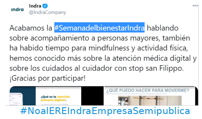 USOIndMinsait's tweet photo. @IndraCompany pretende cuidarnos sin futuro. Como encajamos esto de la #SemanadelbienestarIndra  @sigindra, @rsticindra, @cigIndraISTI, @SindicatoAsit, @cobasindraorg, @CGTIndraMadrid https://t.co/GZBQFPgQPB