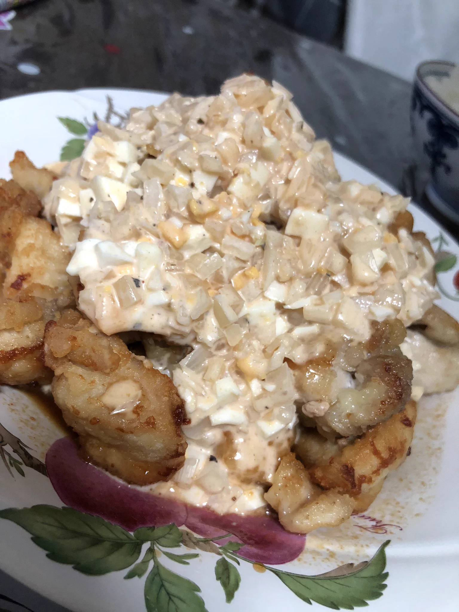 ピクルスの代わりにらっきょ(旦那実家お手製)で作ったけどめちゃうまでした…こんなにタルタルソース激ウマ…☺️💖  