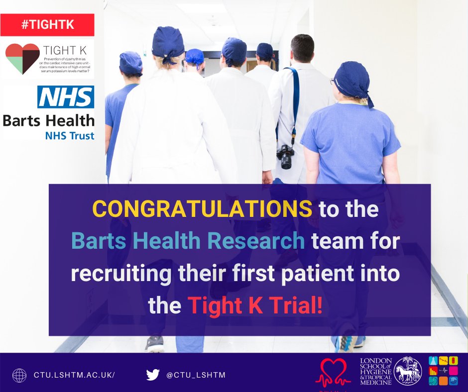 CTU_LSHTM's tweet photo. ❣️CONGRATULATIONS to the @NHSBartsHealth research team for recruiting their first patients into the #TIGHTK Trial!
For more information please email tightk@lshtm.ac.uk
#whywedoresearch
#CABGsurgery
#heartsurgery https://t.co/JLYmB8YG16