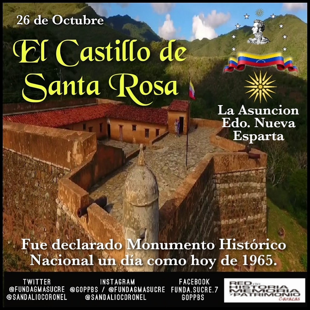Fundación Sucre Biblioteca. El Fuerte de Santa Rosa de la Eminencia, conocido popularmente como el Castillo de Santa Rosa, fue declarado Monumento Histórico Nacional el 26/10/1965, 
#Venezuela #Caracas #Efemérides #biblioteca #historia #SimónBolívar #gmayacucho #quédateencasa