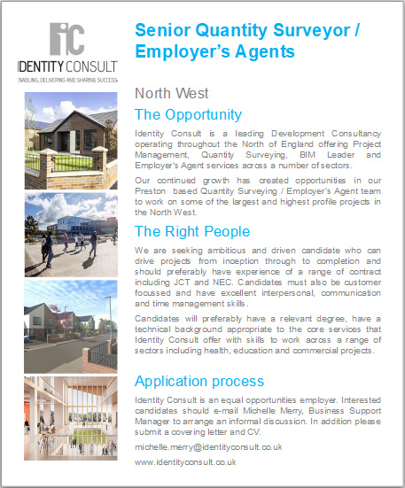 IdentityConsult's tweet photo. We're hiring!
How would you like to become part of the company which has just won the 'SME of the Year' award from @constructingexc?
We are searching for Senior Quantity Surveyor/Employer’s Agents to work out of our #Preston office in the #NorthWest.  
#Mondaymotivation. https://t.co/BAk9viov9a