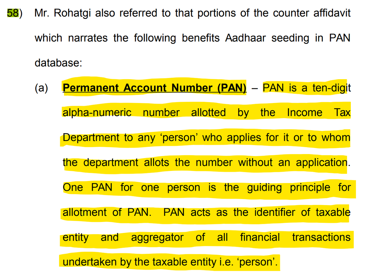 The   #PAN identifies the transactions of individuals or organizations (Binoy Viswam v UoI and Ors 2017: p 75, para 58[a])  https://www.uidai.gov.in/images/Pa... |  @AnupamSaraph  @sanjana_krishn