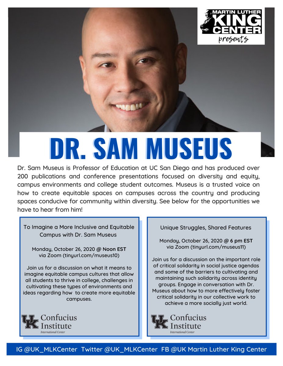 TODAY!! Special Guest speaker Dr. Sam Museus will leading a discussion titled ‘To Imagine a More Inclusive and Equitable Campus’ at 12 Noon and a discussion on ‘Unique Struggles, Shared Features’ at 6 PM. LINK IN BIO!