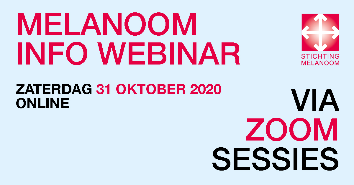 A.s. zaterdag op 31 oktober 2020: kick-off van twee Melanoom Info Webinars voor zowel huid #melanoom als #oogmelanoom, waarbij medisch specialisten presentaties zullen houden en er de mogelijkheid is om vooraf en tijdens het webinar vragen te stellen. stichtingmelanoom.nl/single-post/ki…