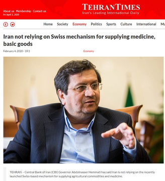 3)Iran's own media indicates the “food/medicine sanctions” is fake newsFeb 4 — "Iran not relying on Swiss mechanism for supplying medicine, basic goods” – meaning no shortage in medicine & basic goodsMay 14 — “Some 96 tons of medical supplies arrive in Iran from Germany”