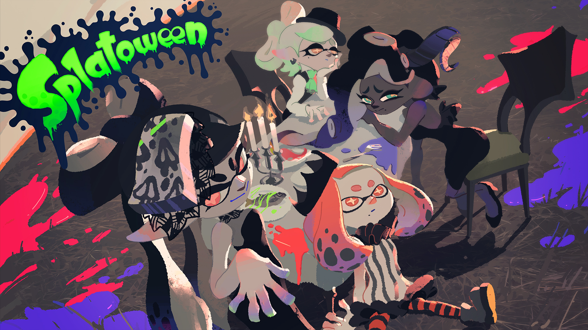 Splatoon スプラトゥーン いよいよ今週末 世界合同ハロウィンフェス Splatoween がリバイバル開催されるぞ 期間は10月31日 土 7 00 11月2日 月 7 00の48時間 ハロウィンの夜は特別な仮装ギアでおめかしして おどろおどろしく姿を変えたハイカラ