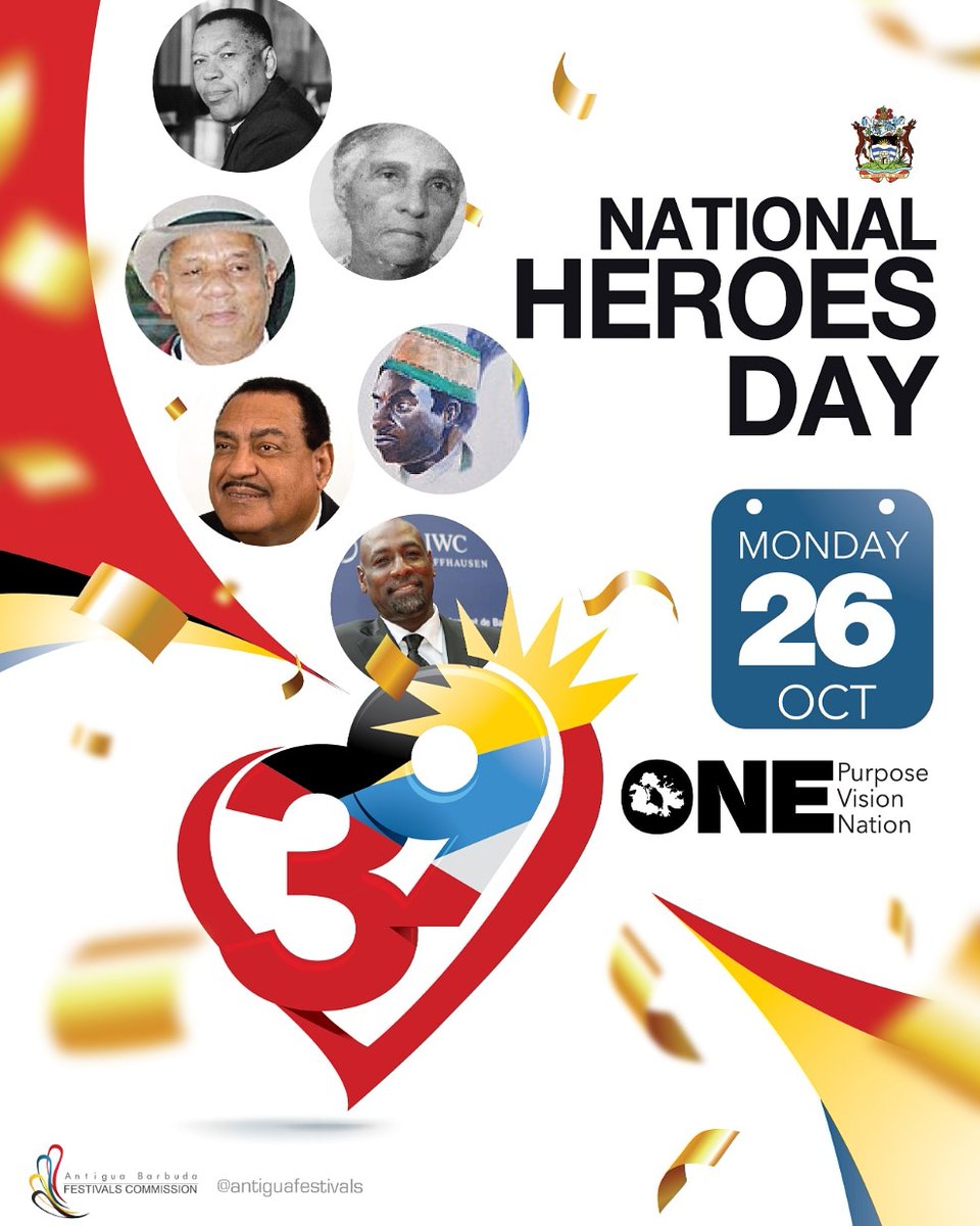 antiguacarnival's tweet photo. HAPPY NATIONAL HEROES DAY.
Today, we celebrate our National Heroes, persons whose life and work have contributed to the development of our Nation. 🇦🇬🇦🇬🇦🇬
We salute you!
#OnePurpose
#OneVison
#OneNation
#AntiguaandBarbuda
#Independence39
#AntiguaFestivals https://t.co/gCbYngH2tF