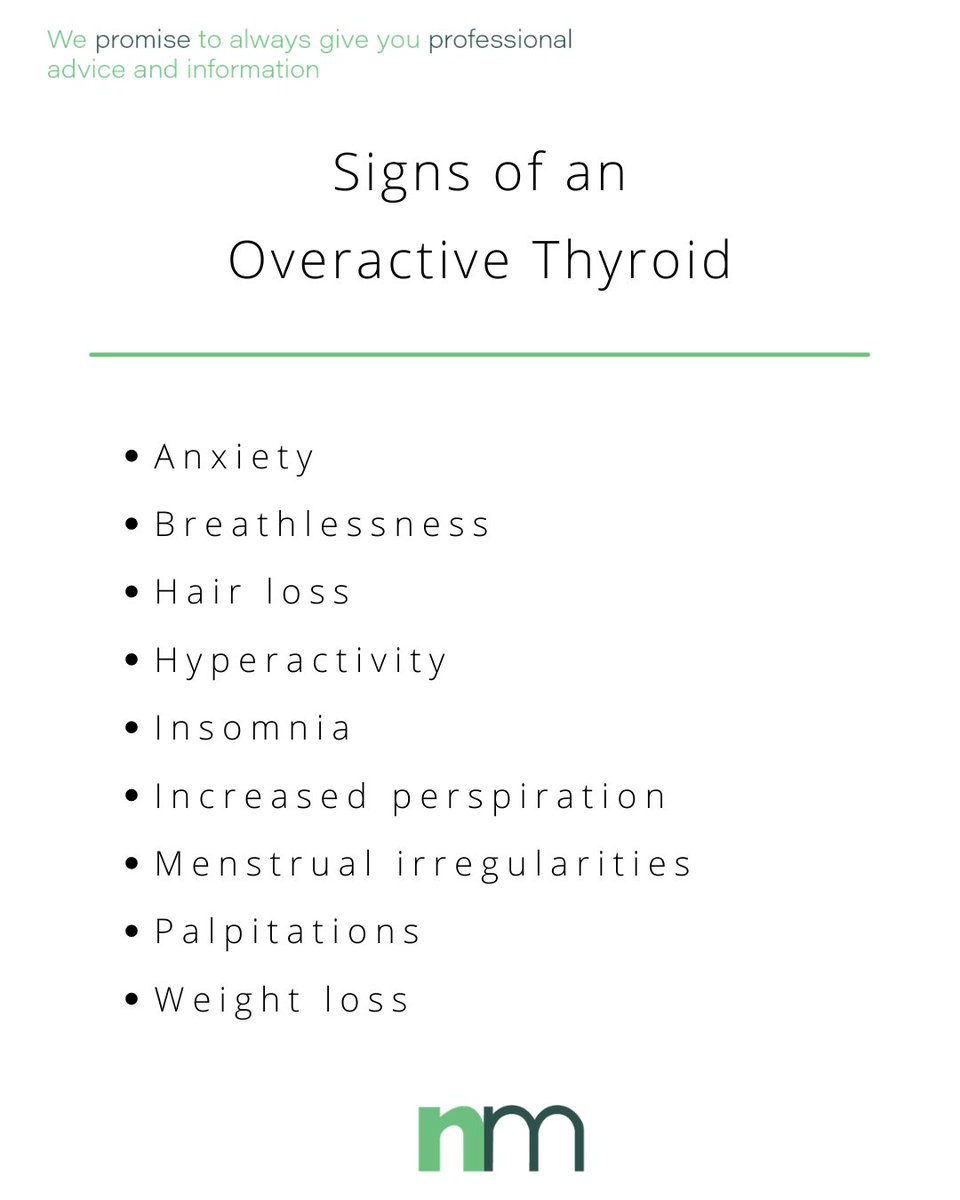 The thyroid gland has many important roles in the body.

Thyroid imbalances can lead to over-functioning, known as hyperthyroidism. A number of signs of an overactive thyroid are shown in the image.

For how we can help you, click ow.ly/G3xN50C1WFO

#thyroid #nutrition