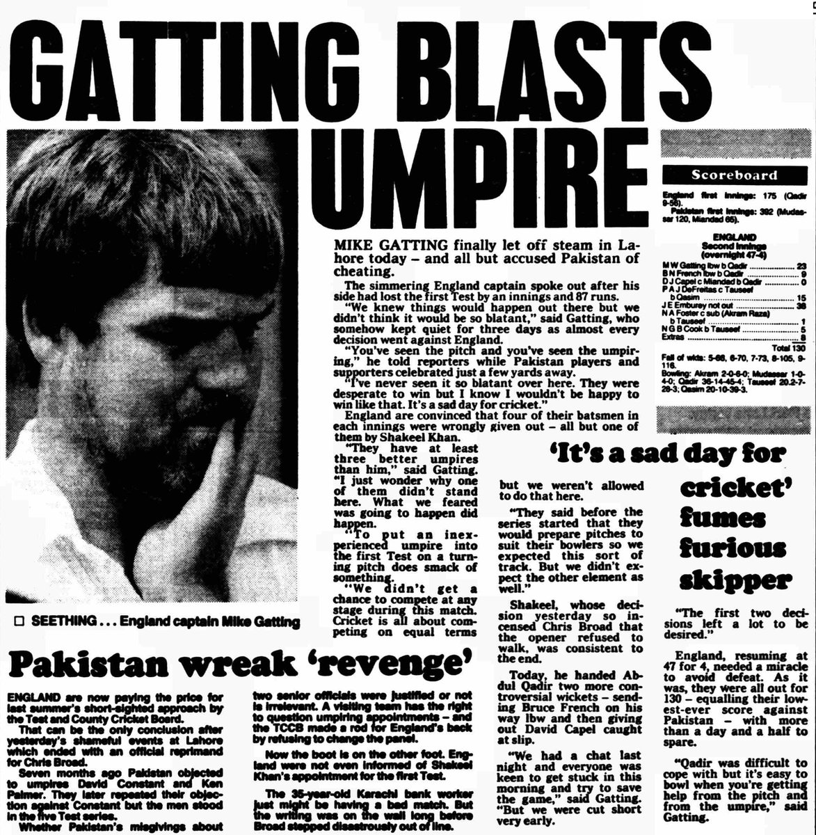 Had the England management have taken a harder line with their captain and them team then a lid might - only might - have been kept on things. But they failed and the fuse was lit for what happened in Faisalabad. Gatting's comments hardly helped calm an already tense situation
