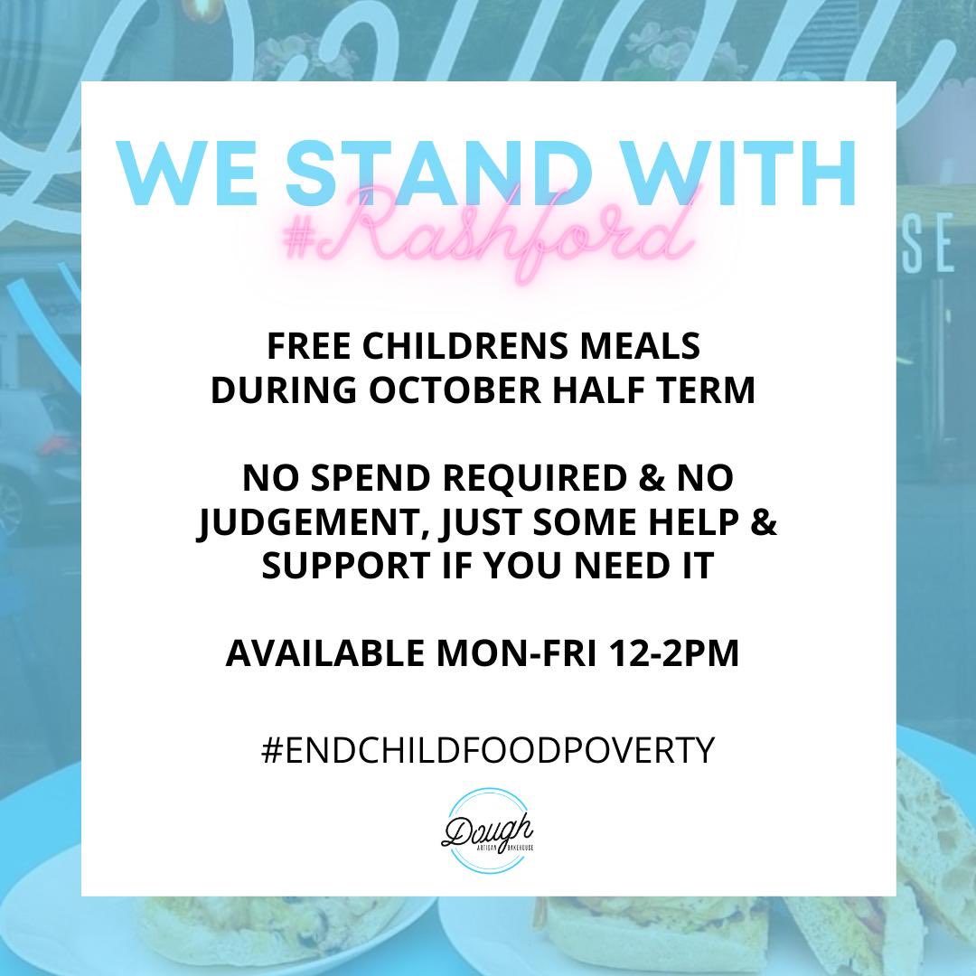 Dough Artisan Bakehouse (@doughbakehouse) on Twitter photo We at Dough Bakehouse stand with <a href="/MarcusRashford/">Marcus Rashford</a> and the campaign to #ENDCHILDFOODPOVERTY
We will be offering a free lunch to anyone who quotes "RASHFORD" in our bakeries 🙌
Drop by Herne Hill or Beckenham and quote "RASHFORD" between 12 and 2pm (Mon-Fri) #ENDCHILDFOODPOVERTY We at Dough Bakehouse stand with <a href="/MarcusRashford/">Marcus Rashford</a> and the campaign to #ENDCHILDFOODPOVERTY
We will be offering a free lunch to anyone who quotes "RASHFORD" in our bakeries 🙌
Drop by Herne Hill or Beckenham and quote "RASHFORD" between 12 and 2pm (Mon-Fri) #ENDCHILDFOODPOVERTY