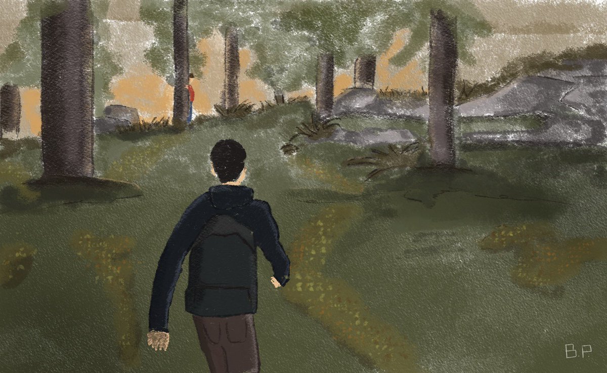 PeterBajnoci's tweet photo. Entry n. 26. Today’s theme is “hide”, so here’s a little scene from Episode 1. #inktober2020 #lis2fanart #lis2sean #lis2daniel #lifeisstrange2 #procreate https://t.co/Ujb72RrkZO