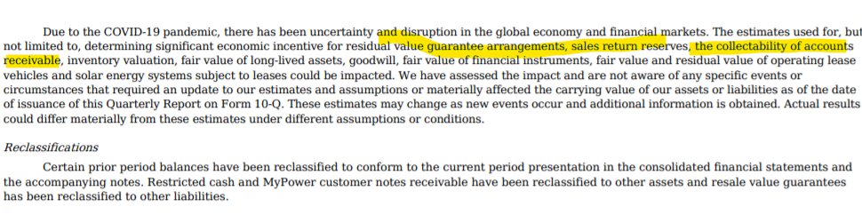  $TSLA notes that estimates of "sales return reserves" may be materially off due to covid, but . . .  $TSLA never discloses its reserves.All we know is Tesla discontinued the 7 day return period immediately following the Q. Yet no change to estimates, we are told . . & A/R??2/