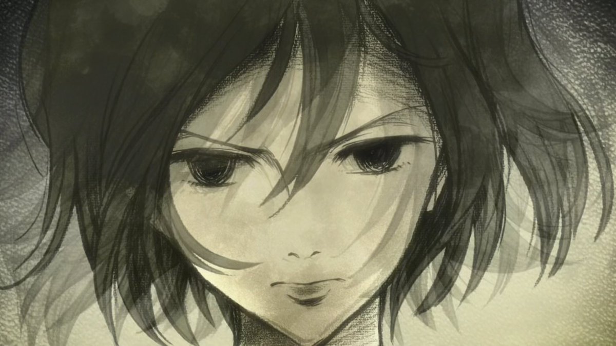 Now, in ED1 the asteroid turns into a "small blade" as it makes landfall on earth. Before this we see Mika running into the forest away from something.Hmm i wonder who that is paralleling. Mikasa later picks up the blade and grows up into the teen Mikasa we see in that season.