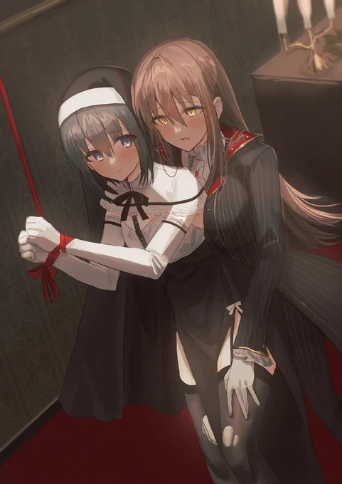紀奈さん(@kinona)のオリジナルキャラクターの百合カップルのしげリさんの吸血鬼パロディなファンアートです! 
