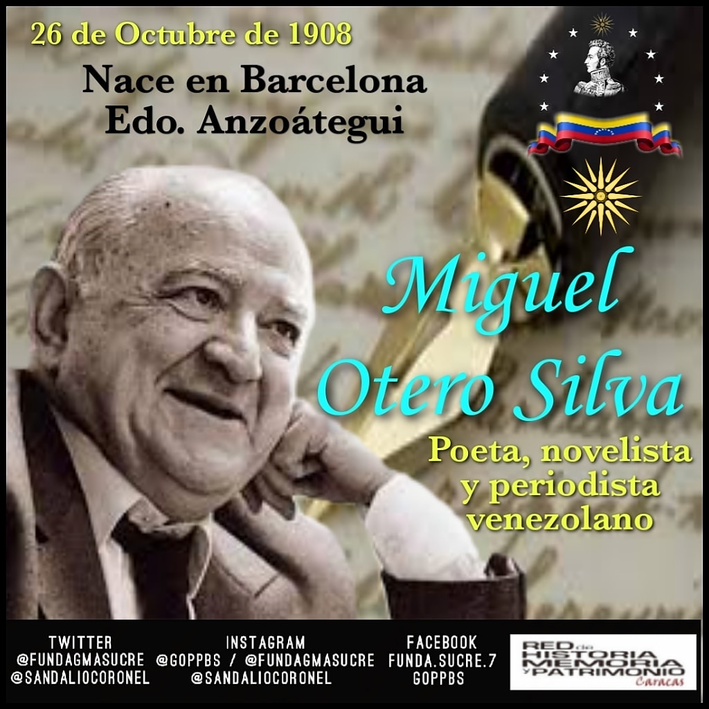 Fundación Sucre Biblioteca. Miguel Otero Silva nació el 26/10/1908 en Barcelona, Edo. Anzoátegui; hijo de Henrique Otero Vizcarrondo y Mercedes Silva Pérez...
instagram.com/p/CGzthr4hdyR/…
#Venezuela #Caracas #Efemérides #biblioteca #quédateencasa #personajes  #literatura #escritores