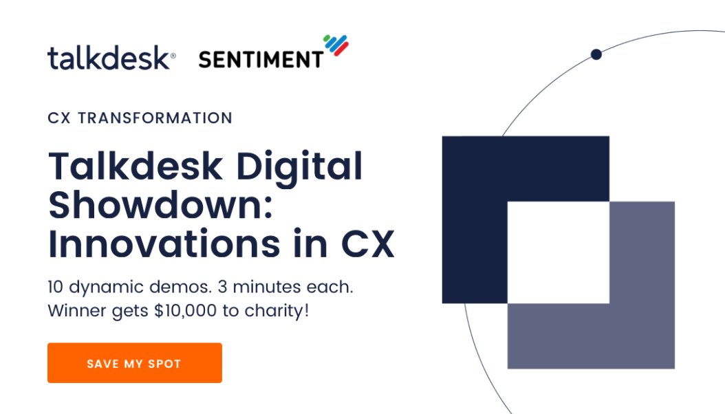 Talkdesk's tweet photo. Sentiment will have only 3 minutes to convince YOU that they have the best app to improve your CX. In case they win, @smetrics will donate to @UACwasatch. Make a difference — save your seat now! https://t.co/4Y7xCY5EAe https://t.co/HjJSzW6MMG