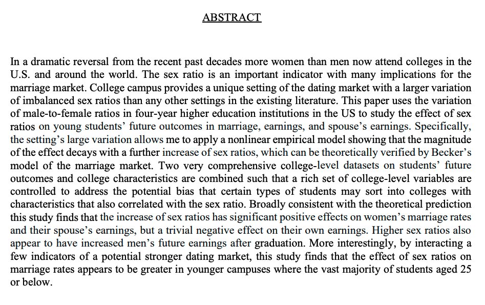 Jiapei GuoJMP: "The Role of College Sex Ratios on Marriage and Earnings"Website:  https://jiapeiguoeconomics.wordpress.com/ 