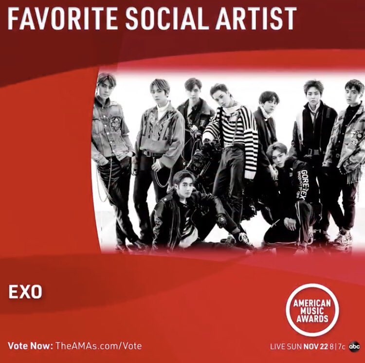EXOCBXMX's tweet photo. #EXO ha sido nominado en los AMA en la categoría FAVORITE SOCIAL ARTIST 🎉🥳

Get ready🔥🔥 
#EXOL @weareoneEXO https://t.co/IRhqb3rTmD