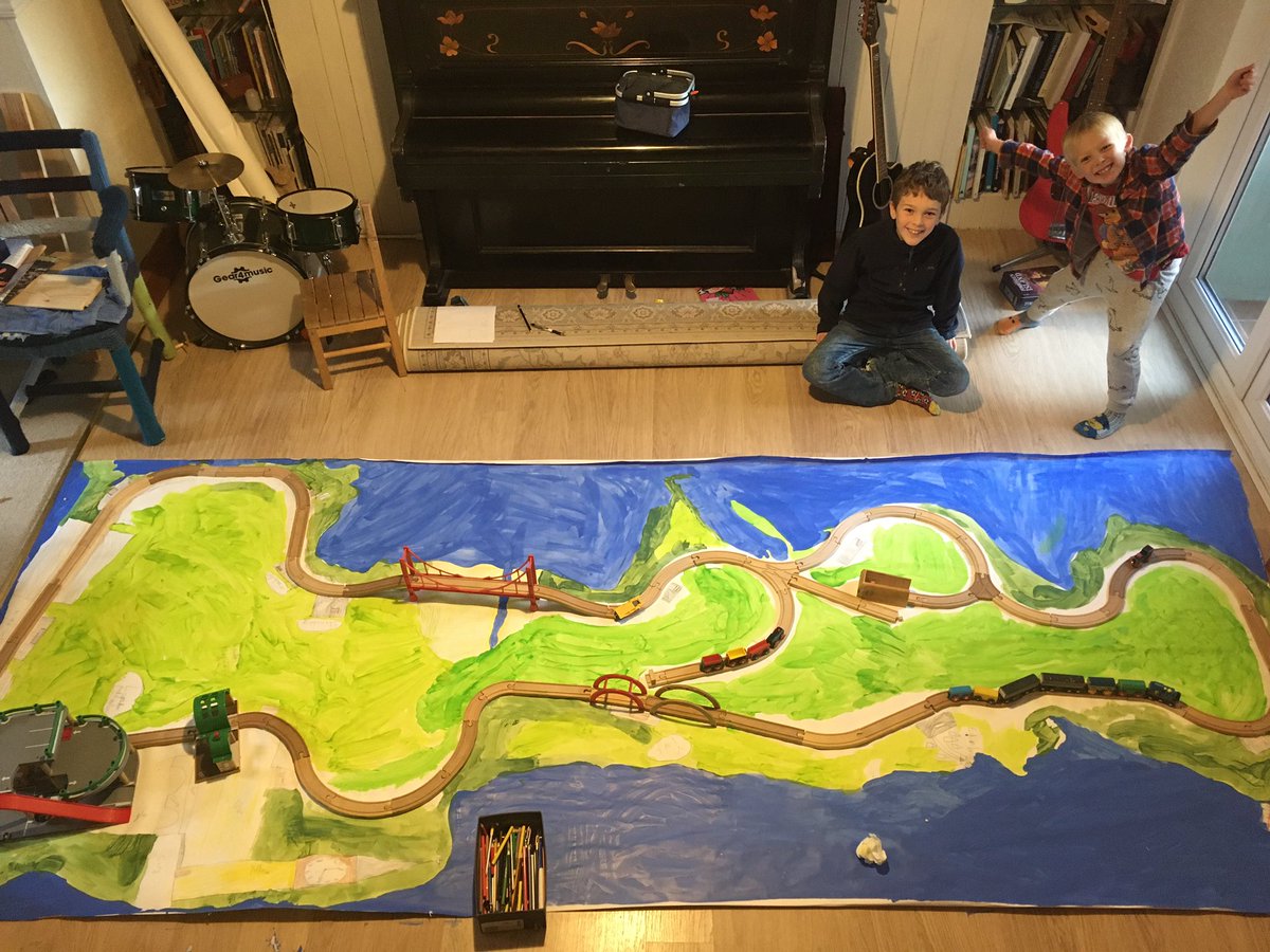 Whilst upstairs finishing my assignment on how to foster independence in learners through play and creativity, these two were downstairs living it! Inspired by the book #theHighlandFalconThief a map of the railway around Britain in brio! @MGLnrd @samuelsedgman @Athrofa #proudMum