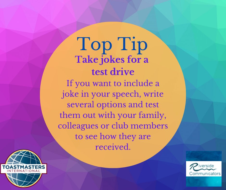 RiversideComm's tweet photo. Our weekly Toastmasters tip to help with your speeches 🔊
Join us Wednesdays at 7.30pm https://t.co/sG4IvdlYXf
#publicspeaking #communicationskills #whereleadersaremade #fearlesspublicspeaking #toastmasterstips #RiverSpeak https://t.co/pzdtufU2HX