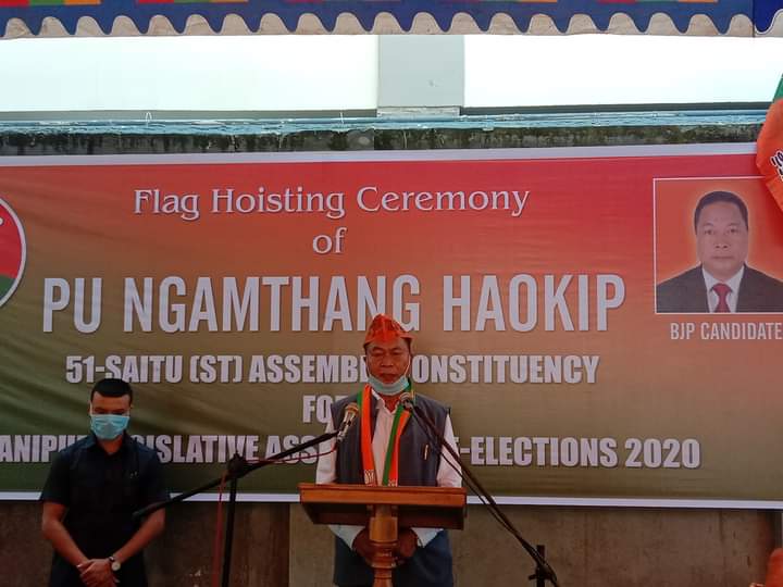 STikendraBJP's tweet photo. Flagged off election campaign for Pu Ngamthang Haokip contesting in the by-election of Saitu A/C as BJP candidate by hoisting the party flag in the presence Hon'ble MLA Shri Ranjan Sapam, Hon'ble MLA Pu Ginsuahau Zou along with other leaders of @BJP4Manipur and many well wishers. https://t.co/S6Gjhh8ZKV