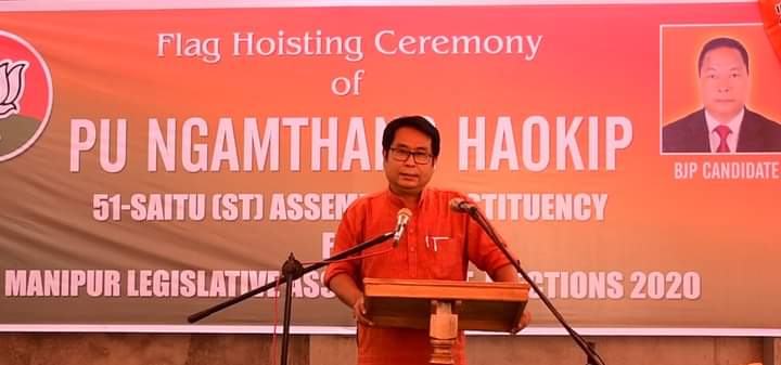 STikendraBJP's tweet photo. Flagged off election campaign for Pu Ngamthang Haokip contesting in the by-election of Saitu A/C as BJP candidate by hoisting the party flag in the presence Hon'ble MLA Shri Ranjan Sapam, Hon'ble MLA Pu Ginsuahau Zou along with other leaders of @BJP4Manipur and many well wishers. https://t.co/S6Gjhh8ZKV