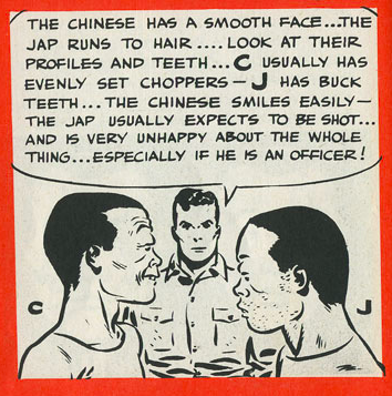 what's the issue with that? well, they are drawn with the obvious features of anti-asian racial caricatures: slanted eyes, buck teeth, grossly foreign compared to the "normal" american characters. it follows a tradition of anti-asian caricature, which came from the yellow peril: