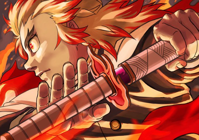 ニッケル@絵専用さんがTwitterに投稿した煉獄杏寿郎(鬼滅の刃)のイラスト。