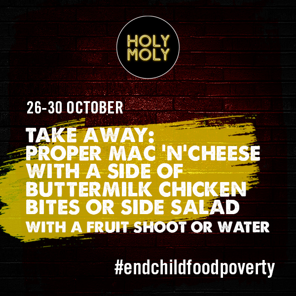 Here at <a href="/holymolymac/">Holy Moly Macaroni</a>, like @marcusrashford we believe in #ENDCHILDFOODPOVERTY

If you’re a parent in the Birmingham area in need, we will provide a free takeaway hot meal 26–30th Oct.

Please drop us a message to place your order* – no questions asked. (*Subject to availability)