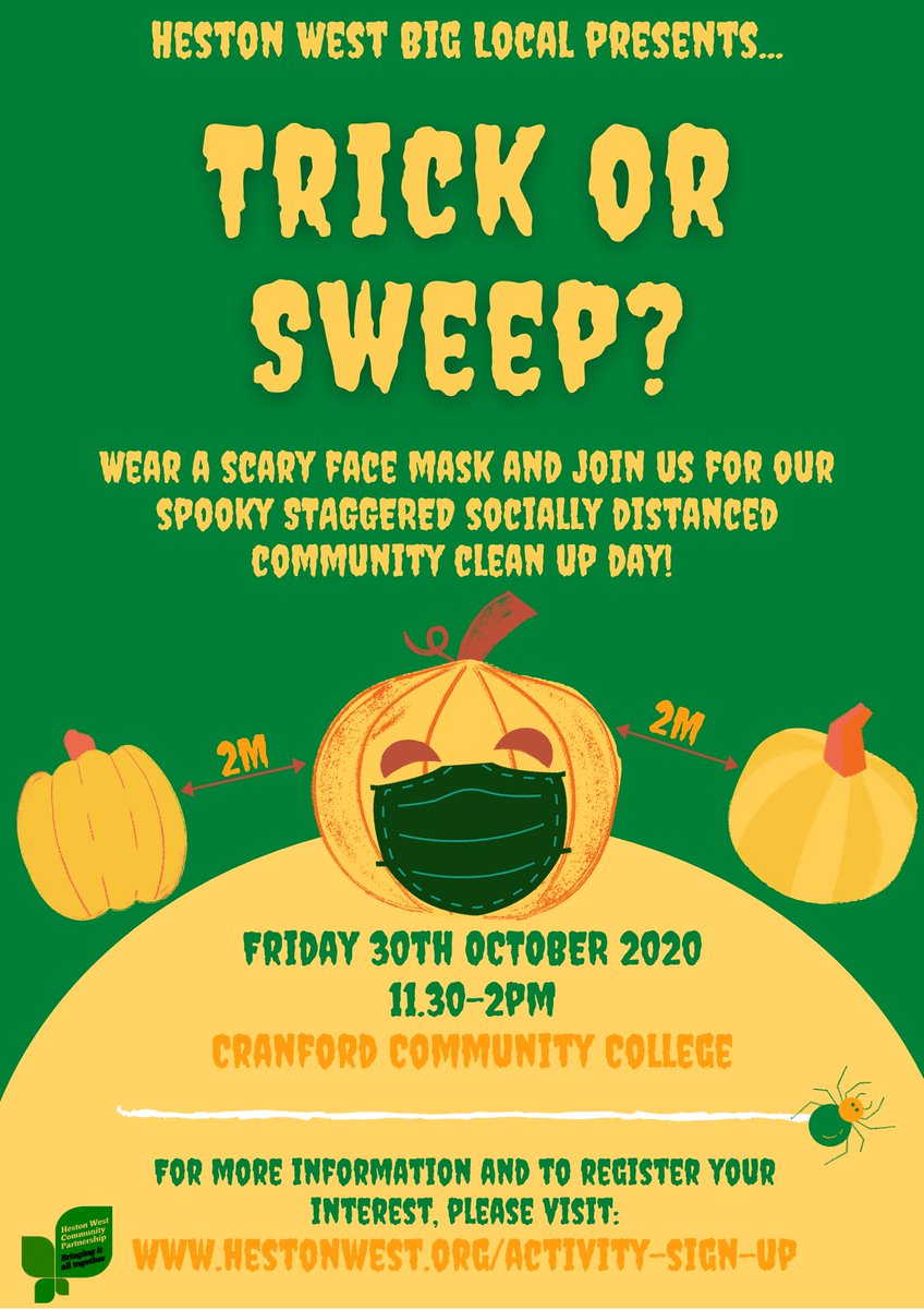 Join us for our #spooky staggered socially distanced #Community #Cleanup Day this Friday 30th October - wear your #scary #facemask &amp; let's zap the rubbish away.  If interested &amp; would like to join us, please register at hestonwest.org/activity-sign-… In partnership with <a href="/HounslowHways/">Hounslow Highways</a>