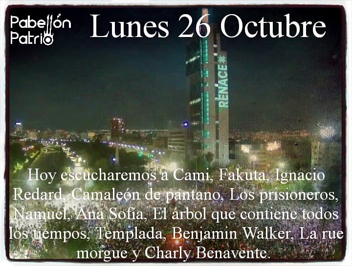 PabellonPatrio's tweet photo. Hoy en #PabellónPatrio @soycamioficial @fakuta @ignacioredard @CamaleonPantano @losprisioneros @namucakes #AnaSofia & #MarianaMontenegro #ElArbolQueContieneTodosLosTiempos #Templada @Benjawalker #Laruemorgue @charlybenavente Toda la información en Facebook https://t.co/yqlKec1kwO https://t.co/fCDlh69lRb