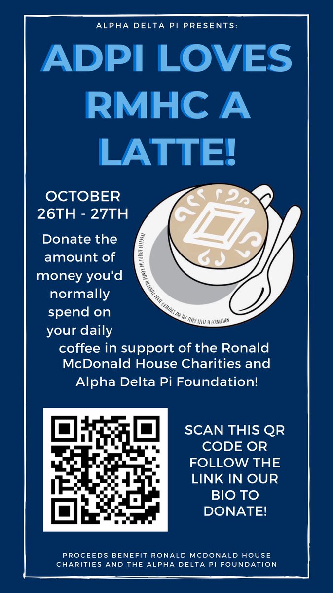 Our ADPi Loves RMHC A Latte event is live! Follow the link in our bio to donate! 
•
•
#RMHC #RMHDALLAS #ADPI