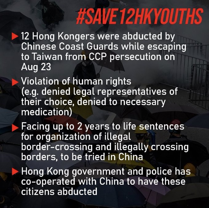 diunanzyu's tweet photo. @HongKongEcho Thank you for #StandwitHK. HKers will never forget and give up our teammates - #12HKers. They are now unlawfully detained in CCP and it is suspected that they must tortured by China crops and encounter injustice trial. Please #save12hkyouths https://t.co/EFCyrRZcoo