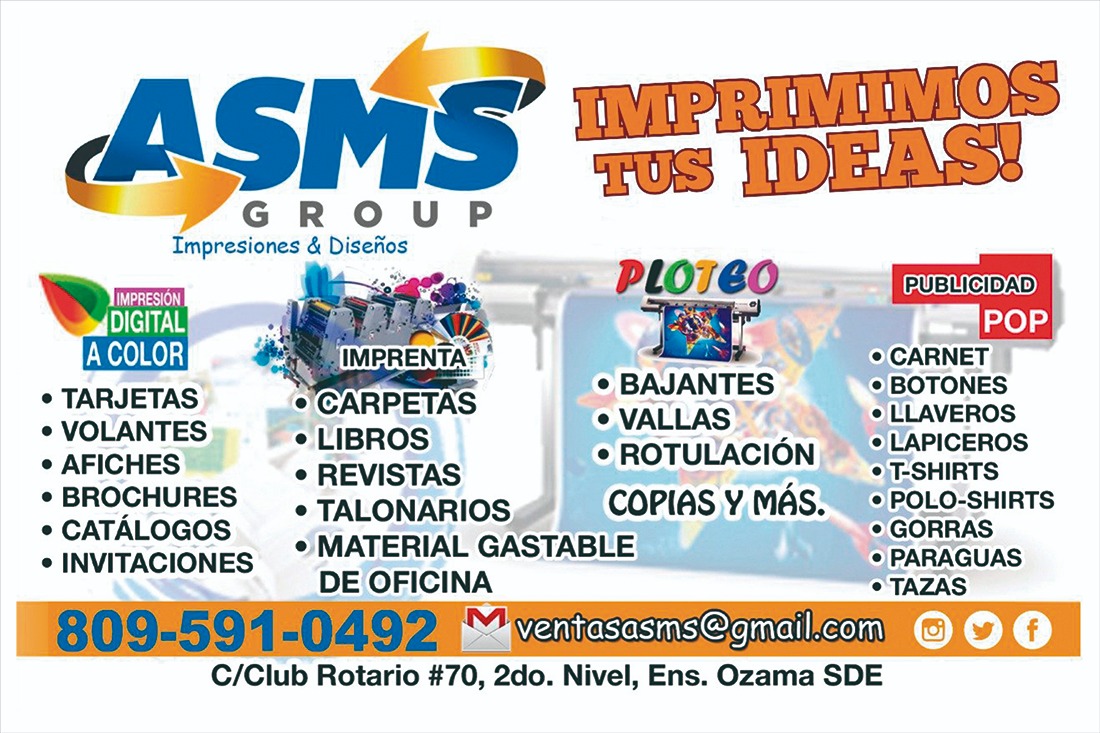 ¿NECESITAS IMPRESOS?

Te ofrecemos todas las impresiones que necesites. 
Tarjetas, volantes, brochures, afiches, facturas, recibos, revistas, libros, bajantes y mas.

Llámanos al 809.591.0492 o escríbenos a ventasasms@gmail.com

¡Donde tu imaginación, se hace realidad!