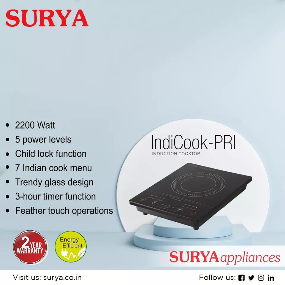 surya_roshni's tweet photo. #Surya #Indicook-PRI #Induction #Cooktop is a solution to all your cooking-related needs. It helps in effectively cooking your favourite dishes without making a mess.
Visit us at: https://t.co/OCVcWg34OQ
#suryahomeappliances #suryainductioncooktop #autopandetection #FeatherTouch https://t.co/L7NJiDp8N4