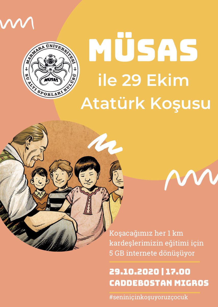 Dönemin ilk etkinliğine ve MÜSAS ailesiyle tanışmaya hazır mısın Octo ?🐳
29 Ekim Cumhuriyet Bayramı'nı daha da anlamlandırmak için '29 Ekim Atatürk Koşusu' ile adımlarımızı online eğitim sürecinde ihtiyaç sahibi çocuklarımız için atacağız. Tek yapman gereken.. 👇🏻👇🏻