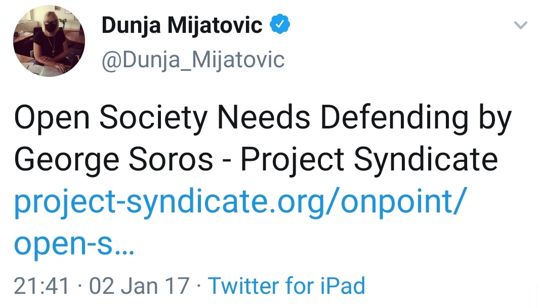 Mijatovic is a long time collaborator with George Soros and his Open Democracy group Her position as Human Rights Commissioner for the Council of Europe is essentially a front for appearing impartial regarding Soros's malignant influence in Europe