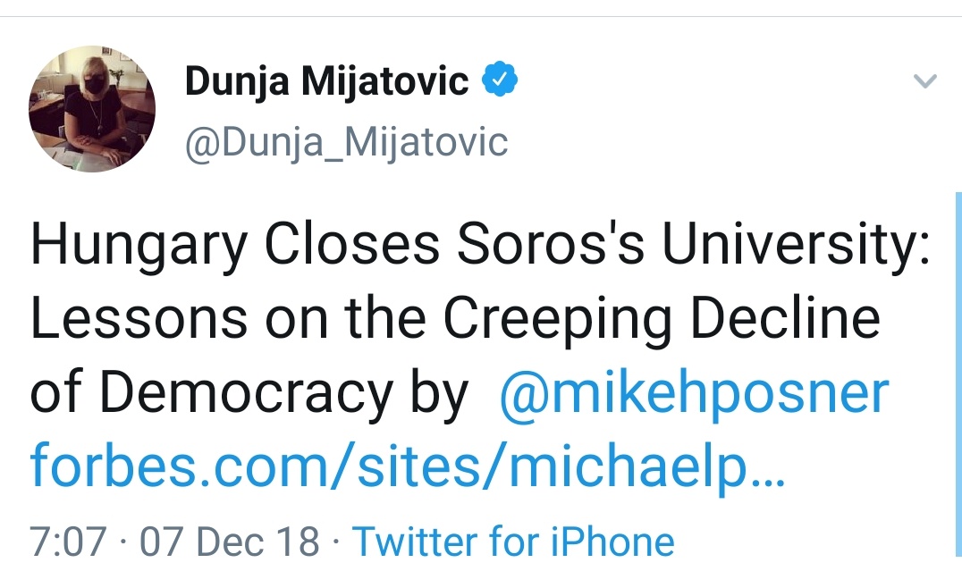 Mijatovic is a long time collaborator with George Soros and his Open Democracy group Her position as Human Rights Commissioner for the Council of Europe is essentially a front for appearing impartial regarding Soros's malignant influence in Europe