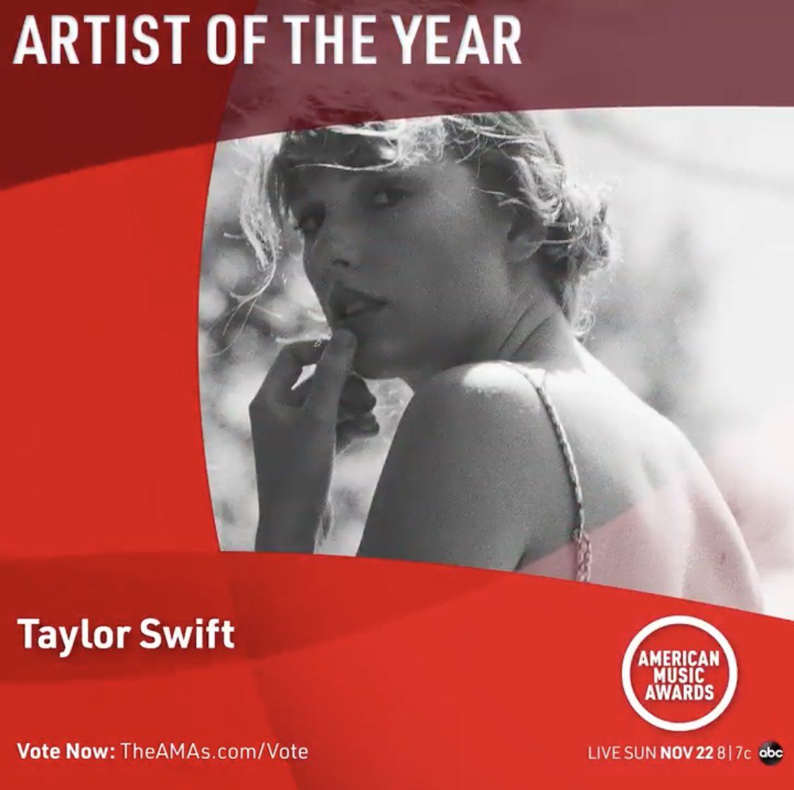 I’m voting for Taylor Swift for Artist of the Year at the  #AMAs