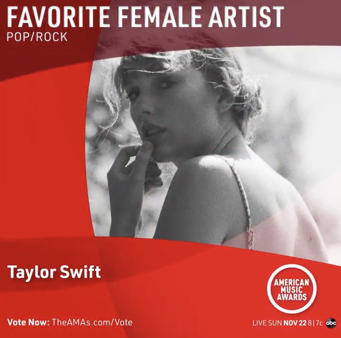 I’m voting for Taylor Swift for Favourite Female Artist - Pop/Rock at the  #AMAs