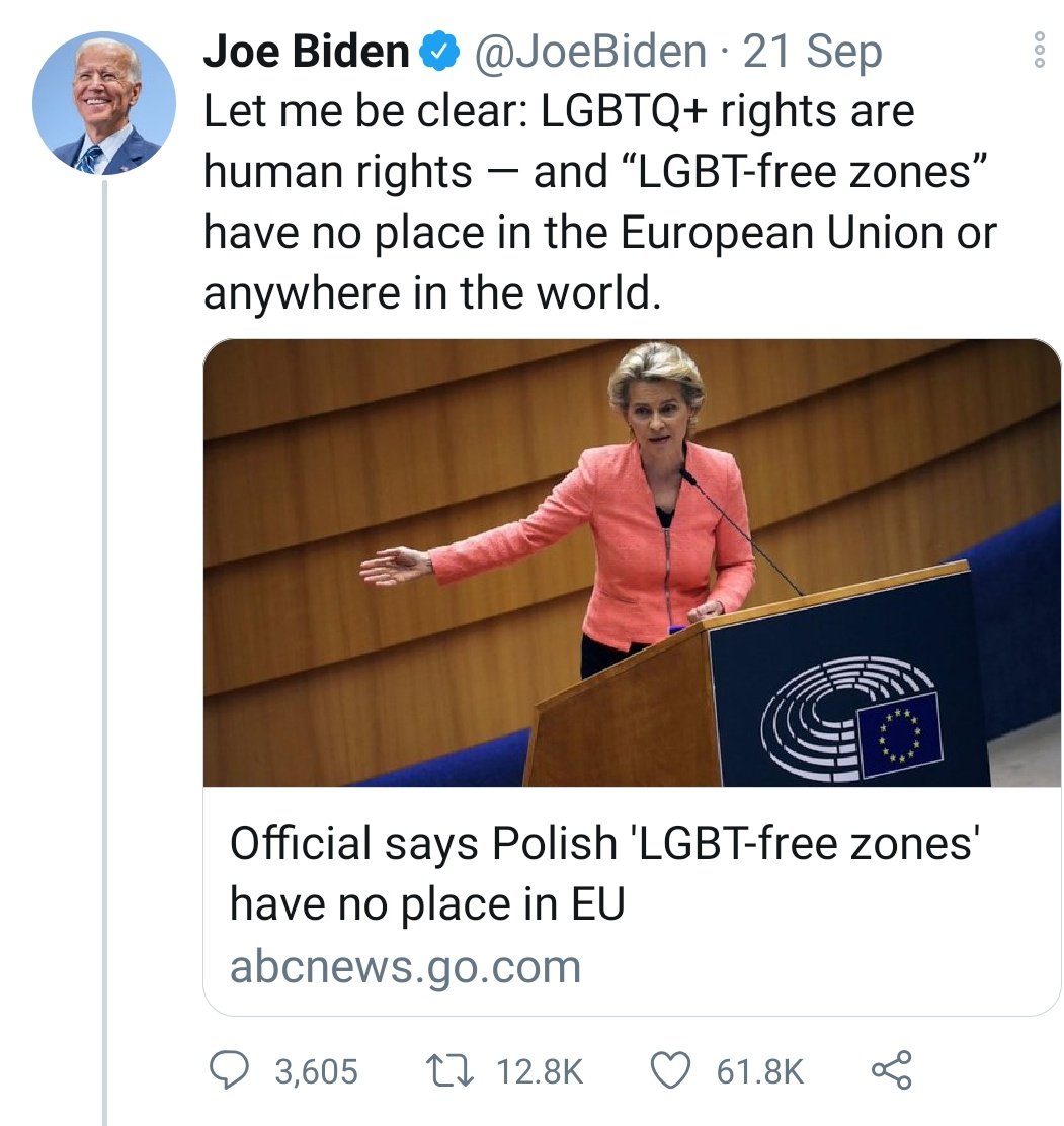 In fact, Mijatovic has been instrumental in spreading the 'LGBT Free Zone' conspiracy theory, which conflated zones that ban educational brainwashing of Queer Theory. Mijatovic's conspiracy theory has even become a US election issue with threatening tweets from Joe Biden
